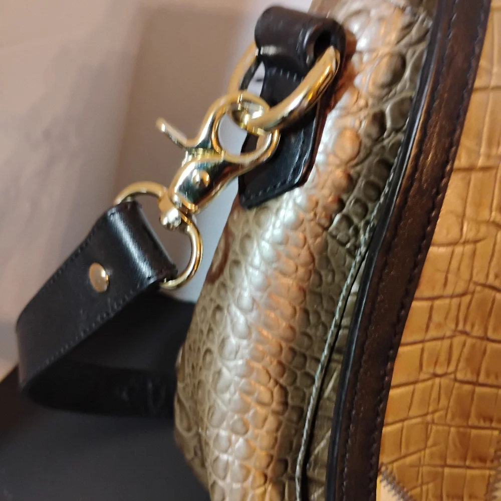 Brahmin Leather Croc Patchwork Shoulder Purse - Picture 14 of 16